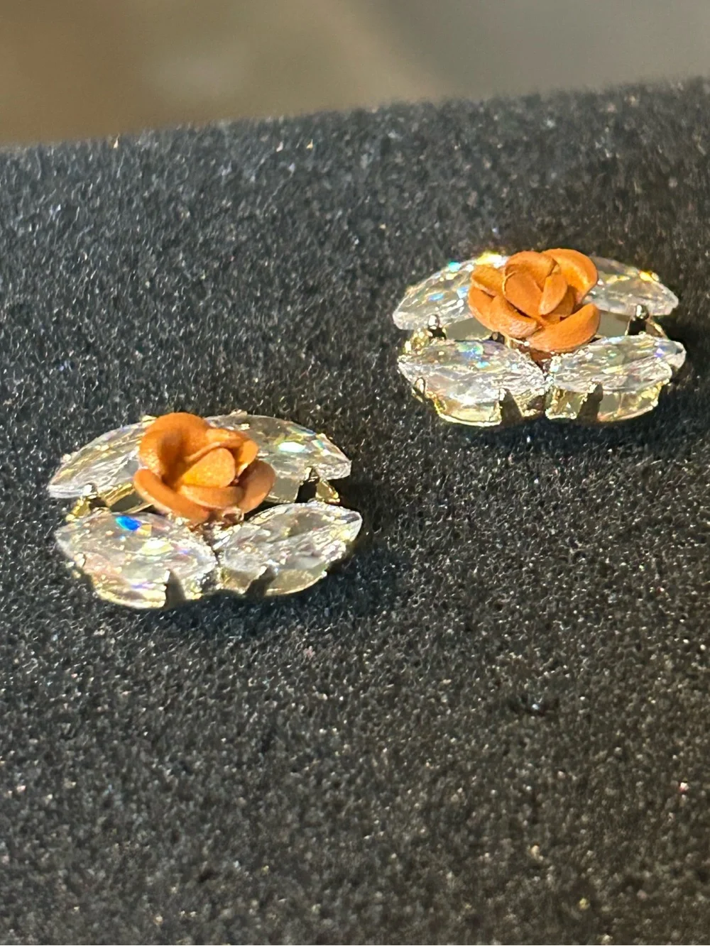 Clear Crystal Petal Studs with the light orange or terra-cotta color Rose